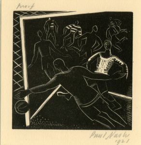 Image: My Generation: Paul Nash, Pony the Footballer, 1921, Wood-engraved illustration for J. Drinkwater’s Cotswold Characters, © Trustees of the British Museum