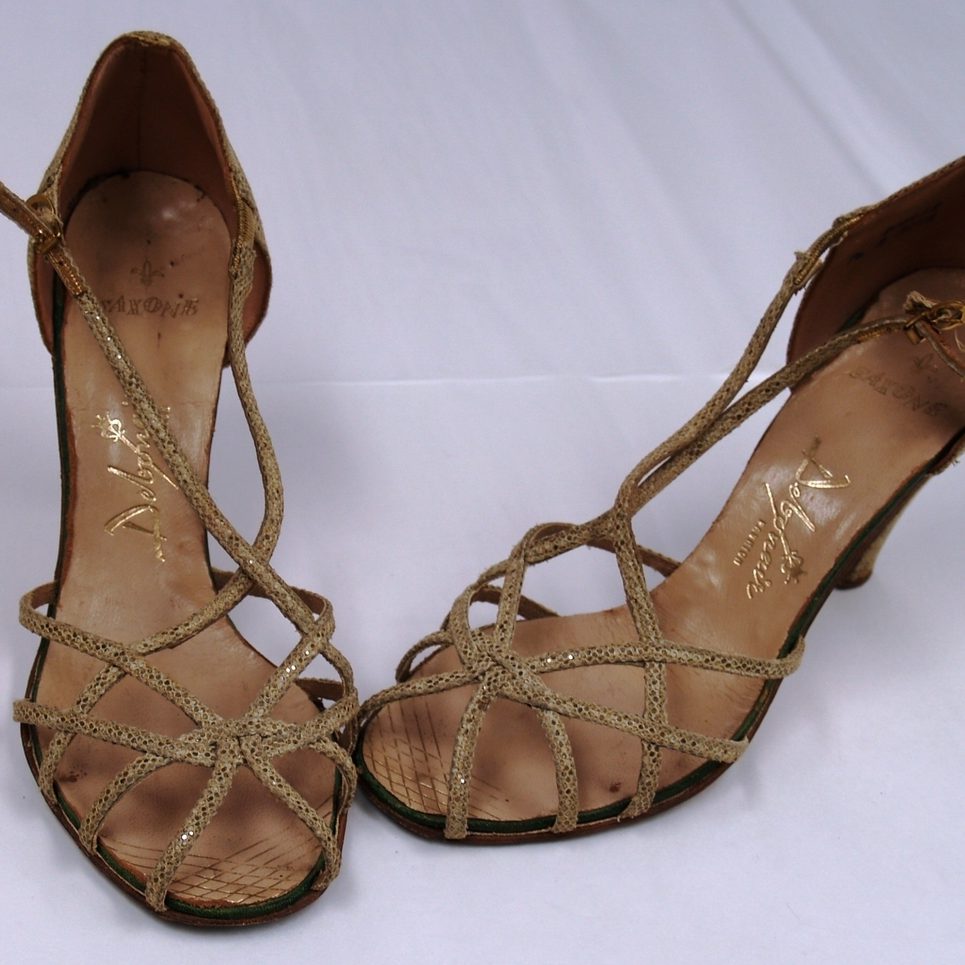 Saxone ladies evening shoes, 1960s, Gold sequined net shoes ...